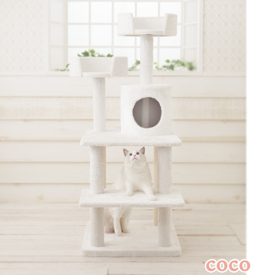 白くて可愛いツインベットのタワー Mauタワー ココ おすすめのキャットタワー はじめて猫を飼う アパート マンション 一人暮らし